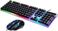 🌈 benran rainbow backlit gaming keyboard and mouse combo - usb wired mechanical keyboard with led 104 keys, ergonomic mouse for pc gamer (black) logo