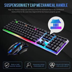 img 1 attached to 🌈 BenRan Rainbow Backlit Gaming Keyboard and Mouse Combo - USB Wired Mechanical Keyboard with LED 104 Keys, Ergonomic Mouse for PC Gamer (Black)