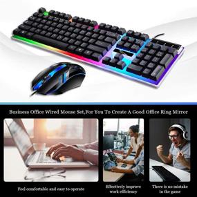 img 2 attached to 🌈 BenRan Rainbow Backlit Gaming Keyboard and Mouse Combo - USB Wired Mechanical Keyboard with LED 104 Keys, Ergonomic Mouse for PC Gamer (Black)