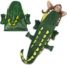 img 4 attached to 🐊 Kids Cozy Crocodile Animal Tail Blanket - Soft and Comfortable Sleeping Bag for Movie Night, Sleepovers, Camping and More - Fits Boys and Girls Ages 3 to 13 Years