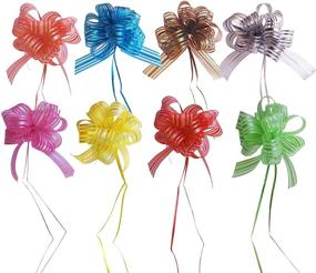 img 2 attached to 💐 Enhance Your Wedding Gift Presentation with EOM Set of 8 Organza Striped Ribbon Bows and Tulle Tails - Perfect for Wedding Parties, Bridal Gifts, and Christmas Presents (Assorted Colors)