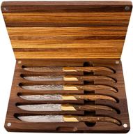 🔪 6-piece zebra wood steak knives set with walnut &amp; zebra wood storage box - ultra sharp, straight edge/hammered blades from la côte logo