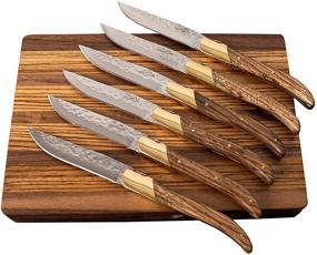 img 1 attached to 🔪 6-Piece Zebra Wood Steak Knives Set with Walnut &amp; Zebra Wood Storage Box - Ultra Sharp, Straight Edge/Hammered Blades from La Côte