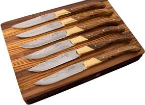 img 3 attached to 🔪 6-Piece Zebra Wood Steak Knives Set with Walnut &amp; Zebra Wood Storage Box - Ultra Sharp, Straight Edge/Hammered Blades from La Côte