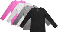 brix girls' long sleeve tees - 4-pack: comfy crew neck cotton t shirts for girls logo