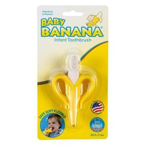 img 4 attached to 🍌 Детская зубная щетка Baby Banana, изготовленная в США, желтого цвета для младенцев - легко держать, образует ощущение прикорма для тренировки гигиены полости рта, снимает боль в деснах - размеры: 4,33 "x 0,39" x 7,87