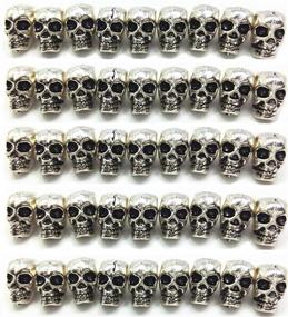 img 4 attached to 🎃 Halloween Crafts Jewelry Making Supplies: Bulk Antique Silver 4mm Hole Macroporous Skull Metal Spacer Beads - QTMY