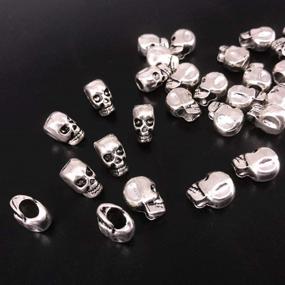 img 3 attached to 🎃 Halloween Crafts Jewelry Making Supplies: Bulk Antique Silver 4mm Hole Macroporous Skull Metal Spacer Beads - QTMY