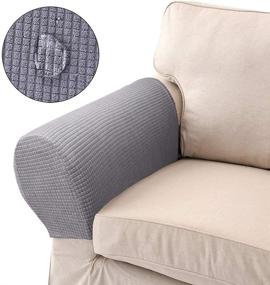 img 4 attached to LERTREE Light Gray Sofa Arm Slipcovers - Elastic Armrest Protectors for Chairs, Removable Sofa Armrest Covers (1 Pair)