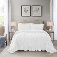 🛏️ white pintuck ruffled lace bedding set - queen size, 3-piece - shabby chic prewashed microfiber - natural wrinkle & easy care - breathable - bedream (c6) logo