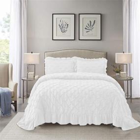 img 4 attached to 🛏️ White Pintuck Ruffled Lace Bedding Set - Queen Size, 3-Piece - Shabby Chic Prewashed Microfiber - Natural Wrinkle & Easy Care - Breathable - Bedream (C6)