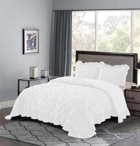 img 3 attached to 🛏️ White Pintuck Ruffled Lace Bedding Set - Queen Size, 3-Piece - Shabby Chic Prewashed Microfiber - Natural Wrinkle & Easy Care - Breathable - Bedream (C6)