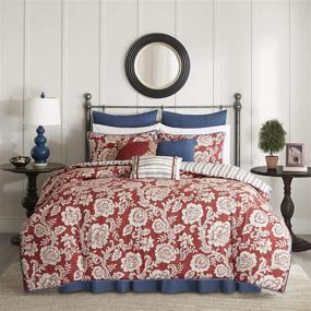 img 4 attached to 🌺 Madison Park Cotton Duvet Set - Gorgeous Floral Pattern, Ruffle Border Design - All Season Comforter Cover Bedding with Breathable Material - Matching Shams - Queen Size (90"x90") - Lucy Reversible - 9 Piece Set in Red