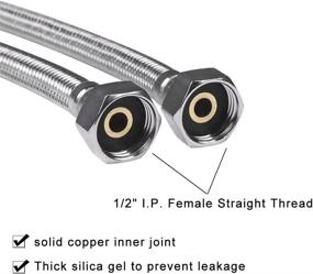 img 2 attached to Vataler Faucet Line Connector: Stainless Steel, 1/2 I.P. Female Thread 🚰 to 1/2 I.P. Female Straight Thread, Hose Replacement - 24 Inch (One Pair)