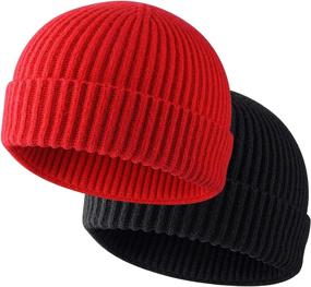 img 4 attached to 🎩 ROYBENS Set of 2 Swag Wool Fisherman Beanies for Men - Knit Short Watch Cap Winter Warm Hats