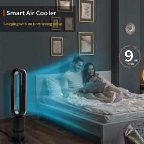 img 3 attached to 🌬️ HealSmart Bladeless Tower Fan and Heater Combo, 32-inch, 9H Timer, 10 Speeds with Remote Control, Air Circulator Fan for Home Air Conditioning, in Black and Grey