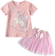 dxton toddler girls winter party dresses - long sleeve 2pcs set: casual t-shirt and tutu skirt logo