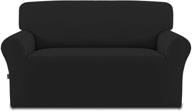 🛋️ stretch fleece sofa slipcover – non-slip spandex soft couch cover, washable furniture protector with elastic bottom and anti-skid foam for kids, pets (loveseat, black) logo