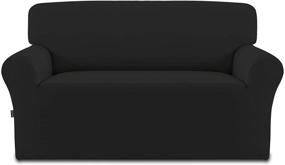 img 4 attached to 🛋️ Stretch Fleece Sofa Slipcover – Non-Slip Spandex Soft Couch Cover, Washable Furniture Protector with Elastic Bottom and Anti-Skid Foam for Kids, Pets (Loveseat, Black)