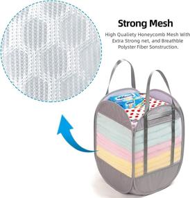 img 2 attached to 🧺 Fenlosi 3 Load Pop Up Laundry Hamper, Strong Handles, Double-layer Tear Proof Fabric, Honeycomb Mesh-Breathable, Lightweight, Multiple Carry Options - Size: 14.9"x14.9"x21.6