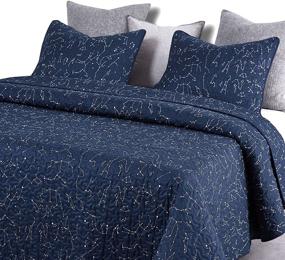img 2 attached to 🌌 Navy Blue Constellation Quilt Set with White Space Stars Pattern - Soft Microfiber Bedding, Queen Size (3pcs)