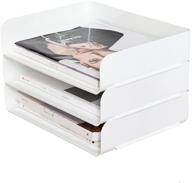 📚 3-pack white stackable paper trays for desk organization - desktop file rack, letter tray, accessories holder - a4 paper, supplies, magazine, file documents, receipts (white) логотип