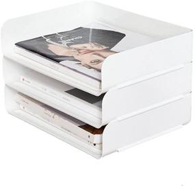 img 2 attached to 📚 3-Pack White Stackable Paper Trays for Desk Organization - Desktop File Rack, Letter Tray, Accessories Holder - A4 Paper, Supplies, Magazine, File Documents, Receipts (White)