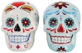 img 3 attached to 🌼 Pacific Giftware Day of the Dead Sugar Skulls Salt and Pepper Shakers Set - White and Blue Skulls Collection