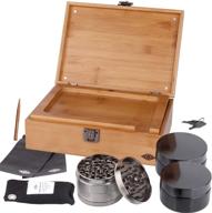 🔒 lockable bamboo wood rolling tray stash box kit – premium grinder & 2 smell proof jars logo