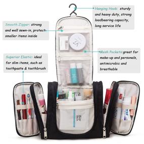 img 2 attached to 🧳 Waterproof Hanging Travel Toiletry Bag for Men & Women - Premium Hygiene Organizing Kit with Sturdy Hook for Toiletries, Cosmetics, Makeup, Shaving - Black