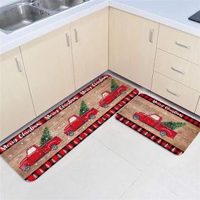 img 2 attached to 🚚 Красные коврики для кухни с изображением Рождества, набор: непромокаемый коврик, входная коврик, впитывающий воду коврик на 2 предмета.