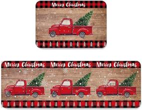 img 3 attached to 🚚 Красные коврики для кухни с изображением Рождества, набор: непромокаемый коврик, входная коврик, впитывающий воду коврик на 2 предмета.