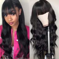 18 inch body wave human hair wigs with bangs - glueless machine made brazilian virgin hair wigs for black women - 130% density logo