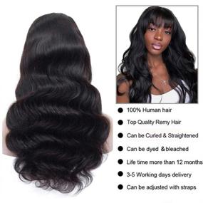 img 3 attached to 18 Inch Body Wave Human Hair Wigs with Bangs - Glueless Machine Made Brazilian Virgin Hair Wigs for Black Women - 130% Density