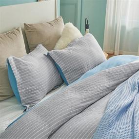 img 2 attached to 🛏️ Bedsure King Size Grey Striped Duvet Cover - Boho Farmhouse Textured Duvet Cover Set 3 Pieces, Includes 1 Duvet Cover and 2 Pillow Shams, 104x90 inches, Grey & Blue