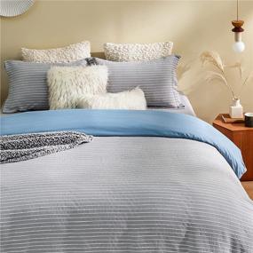 img 4 attached to 🛏️ Bedsure King Size Grey Striped Duvet Cover - Boho Farmhouse Textured Duvet Cover Set 3 Pieces, Includes 1 Duvet Cover and 2 Pillow Shams, 104x90 inches, Grey & Blue