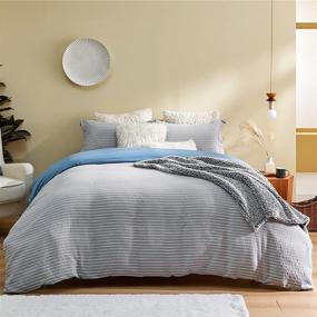 img 3 attached to 🛏️ Bedsure King Size Grey Striped Duvet Cover - Boho Farmhouse Textured Duvet Cover Set 3 Pieces, Includes 1 Duvet Cover and 2 Pillow Shams, 104x90 inches, Grey & Blue