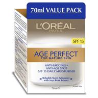 🌞 l'oreal paris skincare age perfect anti-aging day cream face moisturizer, soy seed proteins + spf 15, sagging skin & age spots, even tone & deep hydration, 2.5 oz logo