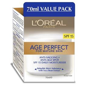 img 4 attached to 🌞 L'Oreal Paris Skincare Age Perfect Anti-Aging Day Cream Face Moisturizer, Soy Seed Proteins + SPF 15, Sagging Skin & Age Spots, Even Tone & Deep Hydration, 2.5 Oz