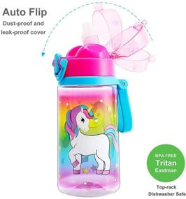 img 1 attached to Cute Girly Water Bottle for Girls - Home Tune 18 oz, BPA Free Tritan, Leak Proof Flip Top, Easy to Clean, with Straw & Carry Loop