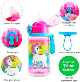 img 3 attached to Cute Girly Water Bottle for Girls - Home Tune 18 oz, BPA Free Tritan, Leak Proof Flip Top, Easy to Clean, with Straw & Carry Loop