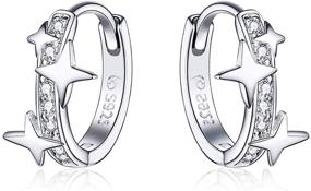 img 4 attached to 🌟 S925 Sterling Silver Small Hoop Star Earrings - Hypoallergenic, 3A CZ Stones - Ideal Birthday, Christmas & Mother's Day Gift for Teens and Women