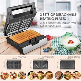 img 3 attached to 🍞 REDMOND 3-in-1 Stainless Steel Waffle Maker, Sandwich Maker – 800W, Detachable Non-stick Coating Plates, LED Indicator Lights