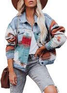 👚 etcyy women's oversized aztec printed denim shacket jacket with pockets: stylish button-down coat for a casual look logo