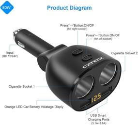 img 3 attached to Cateck 1-2 Socket Cigarette Lighter Splitter & Dual USB Car Charger Adapter with Voltage LED Display - Compatible with iPhone, Samsung, iPad, Tablets, GPS, 12-24V Voltage, Suitable for Multiple Car Models