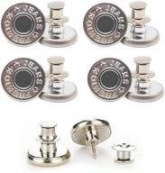 👖 silver instant jean button pins for pants - no sew or tools required! 4 sets of replacement buttons for jeans, simple installation, reusable and adjustable logo