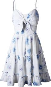 img 1 attached to 🌸 ECOWISH Floral Spaghetti Strap Mini Swing Dress with Tie Knot Front – Flowy, Pleated Design for Women