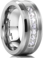 king will gem mens 8mm black polished tungsten carbide ring with cubic zircon stones – flat style for a bold and elegant look logo