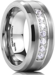 img 4 attached to King Will GEM Mens 8mm Black Polished Tungsten Carbide Ring with Cubic Zircon Stones – Flat Style for a Bold and Elegant Look