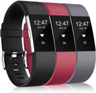 заменяемые ремешки fitbit charge 2 для женщин и мужчин - 3-пакетные спортивные ремешки для часов fitbit charge2 hr fitness tracker - черные, винно-красные, серые логотип